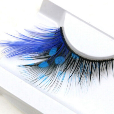 

1 Pair Eyelashes Sexy Blue Point Peacock Prints Volume Feather Eyelashes Extra Extension False Eye Lashes Face Makeup Blue Color