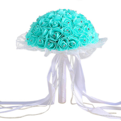 

Gobestart Crystal Lace Roses Bridesmaid Wedding Bouquet Bridal Artificial Silk Flowers