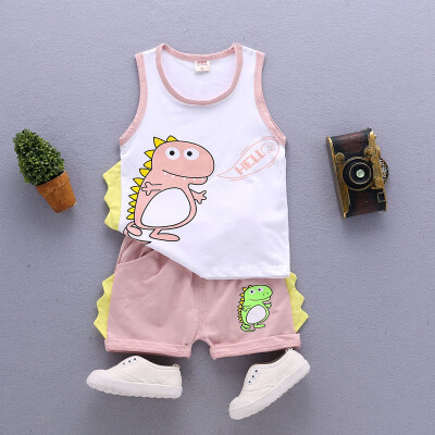 

2019 New Baby Girl Baby Boy Summer Clothes Cotton Cartoon Pattern Sleeveless Camisole Casual Summer Vest Pants Tow-piece Set