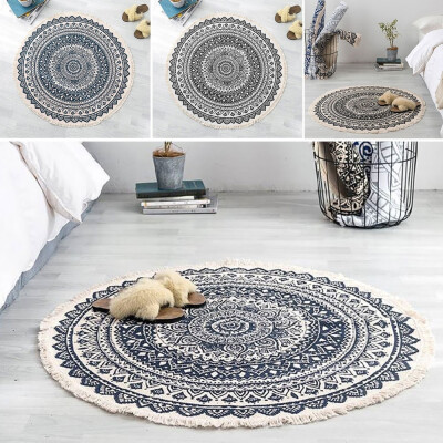 

2 Colors Retro Round Carpet Bedroom Boho Style Cotton Rug National Classic Round Floor Mats