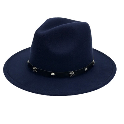 

Vintage Women Men Woolen Western Cowboy Hat With Wide Brim Leather Belt Cowgirl Jazz Cap