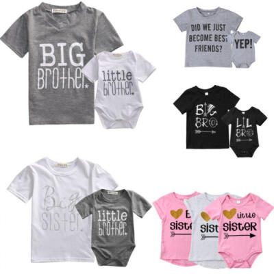 

Big Little Sister Brother Matching Tops Baby Boy Girl Romper Bodysuit Outfits