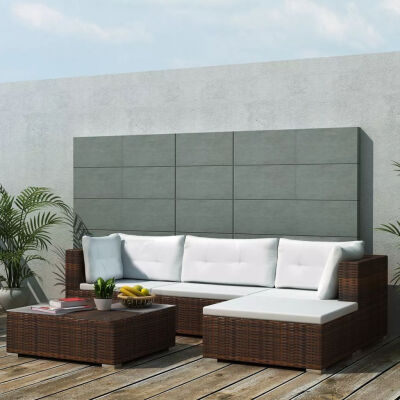 

5 Piece Garden Lounge Set with Cushions Poly Rattan Brown