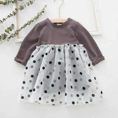 

New Spring Autumn Casual Fashion Baby Girl Polka Dot Printing Long Sleeve Princess Dress 3 Colors