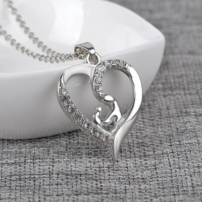 

Beauty Love "Mom" Crystal Rhinstone Heart Pendant Necklace Mothers Day Gifts Mom&son Chain Necklaces Freeshipping
