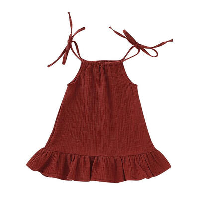 

Summer Baby Girls Strap Solid Pattern Casual Dress Kids Toddler Princess Sundress 1-4T