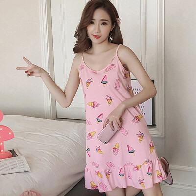 

Robe Sexy Milk Slik Nightdress Camisole Cute Women Deep V-neck Sleeveless Night Gown Nightgown Lingerie