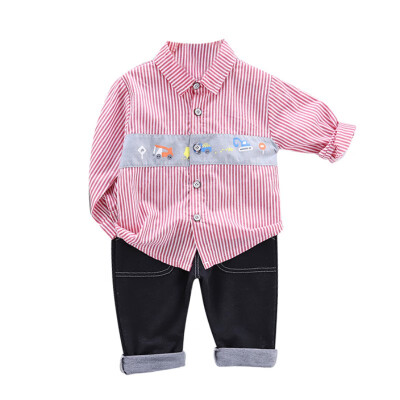 

Children Baby Boys Casual Long Sleeve Striped Car Print Blouse TopsDenim Pants Trouser Kids Autumn Costume Set