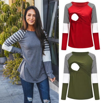 

Maternity Clothes Breastfeeding Lace T-Shirt nursing Tops For Pregnant Womens US