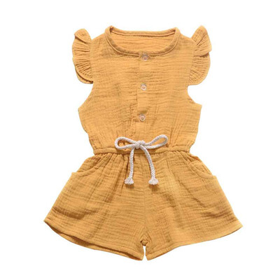 

Infant Baby Flare Sleeve Solid Print Bodysuit Kids Girls Jumpsuit Overalls Newborn Clothes
