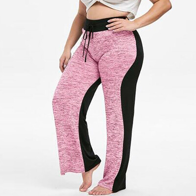 

Gobestart Fashion Womens Casual Plus Size Splice Elastic Waist Bandage Loose Flare Pants