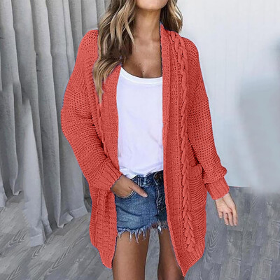 

Toponeto Women Casual Long Sleeve Solid Sweater Cardigan Coat With Pockets