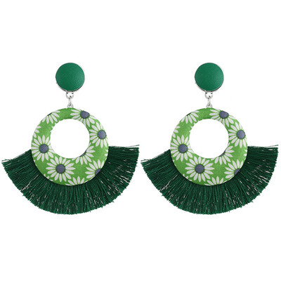 

New Geometric Round Fan Shape Bohemian Fabric Earring