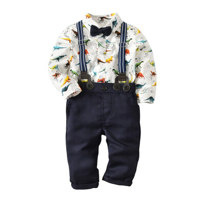 

Gentleman Set Boys Long-sleeved RomperBib PantBow Tie 3pcs Suit 2018 New Autumn Childrens Clothing Baby Outfits 3M-3Y