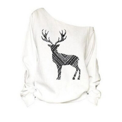 

Women\s Casual Sweatershirt All-match Long Sleeves Cartoon Deer Pattern Sweater Christmas Festival Tops Sweatershirt