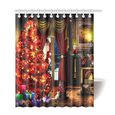 

Tailored Custom Merry Christmas Fabric Waterproof Bathroom Shower Curtain 66 x 72
