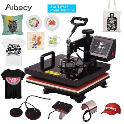 

Aibecy 15x15 Inch 5 in 1 Multifunctional Combo Digital Heat Press Thermal Transfer Machine with Mug Plate Hat Cap Press for T-Shir