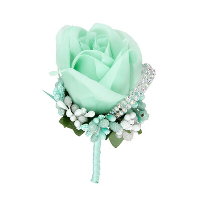 

Wedding Bridal Groom Bling Rhinestone Boutonniere Silk Cloth Rose Flower Corsage