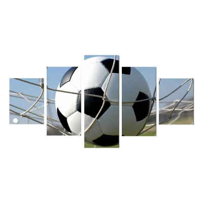 

5 Panels Modular Frame Soccer In The Net Canvas Printed Oil Painting Poster Picture Drawing Home Wall Decor