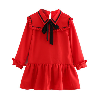 

2-7T Children Summer Girls Cute Solid Color Fishtail Bottoming Temperament Ruffled Long Sleeve Sweet Princess Dress