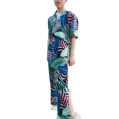 

Womens Chiffon Fashion Leaf Print Shirt And Trousers Leg Set New Top Fashion Two Piece Set In Womens Set