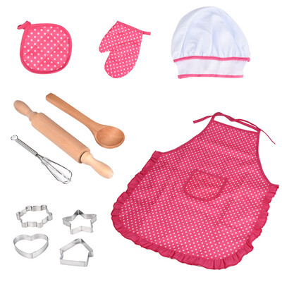 

Siaonvr Kids Cooking And Baking Set - 11pcs Kitchen Costume Role Play Kits Apron Hat