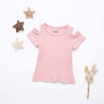 

2018 New Summer Baby Girls Candy Color Off-shoulder Short Sleeved Kids T-shirt Cotton Clothes Tops