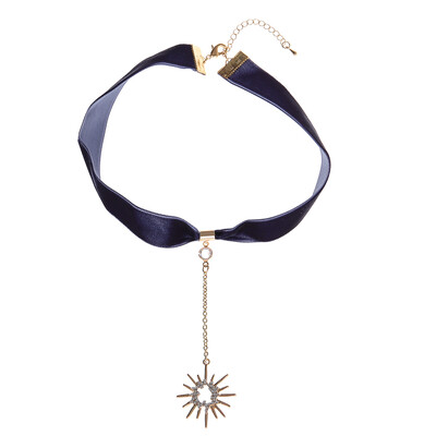 

Korean Wide Blue Velvet Choker Necklace Personality Rhinestone Star Pendant Necklace For Women