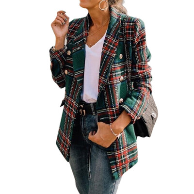 

Blazer For Women Plaid Double-faced Woolen Cardigan Suit Long-sleeved Casual Hit Color Plaid Cardigan