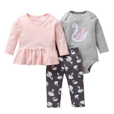 

Baby Sets Three-Piece Pants Casual Long-Sleeved Romper Girls Cartoon Trousers Top Bodysuit