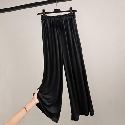 

Fashion Women Autumn Modal Wide Leg Pants Solid Color Drawstring Straight Elastic High Waist Loose Trousers