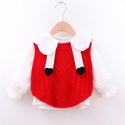 

Autumn Baby Girl Long Sleeve Shirts Kids Cute Knitted Sweater Vest Tops Casual Outfits Set Cotton Soft Kids Blouse