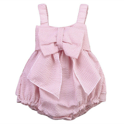 

2018 New High Quality 0-24M Summer Newborn Cute Striped Bubble yarn Pink Baby Dress girl party dress newborn baby girl dress