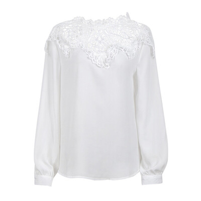 

Women Blouse Shirts Floral Lace Patchwork Full Sleeve Sexy Club Chiffon Blouse Women O neck Lantern Sleeve Top Female