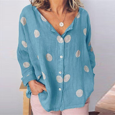 

Fashion Polka Dot Printed Blouse Women Casual Shirt Long Sleeve V Neck Buttons Loose Women Blouses Tops Basic Blusas 2019 New