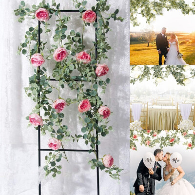 

2020 New Artificial Eucalyptus Garland with Champagne Roses Greenery Garland