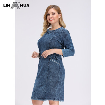 

LIH HUA Womens Dresses Plus Size Dresses Casual Denim Dress stockinet high flexibility Slim Fit Dress