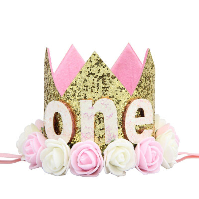 

Baby Boy Girl Birthday Party Hat Headwear Elastic Headband Glitter Number Flowers Crown