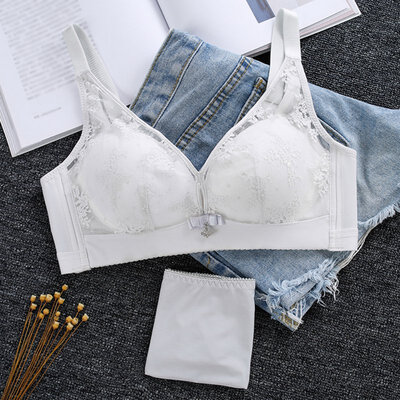 

New style underwear French retro flower sexy lace hook flower half cup gather no steel ring comfortable underwear bra set