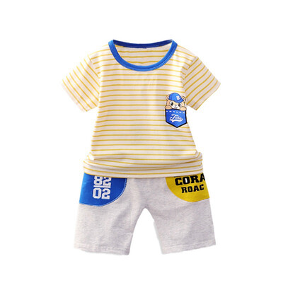 

Boys Clothes Sets Summer Baby Boys Short Sleeve Cartoon Stripe Print T-shirt TopsShorts Casual Outfits Childrens Sets