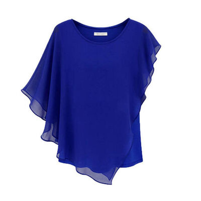 

Women Blouses Summer Womens Short-sleeved Irregular Flounced Chiffon Blouse Tops Batwing Shirt Female Solid Women Clothes