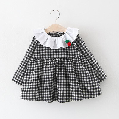 

Plaid Patchwork Dress for Baby Girls Toddler Ruched Ruffles Strip Plaid Patchwork Dress Casual Clothes Wholesale 6-24M