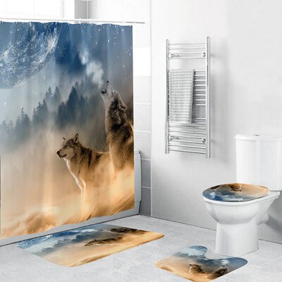 

Gobestart 4PCS Non Slip Toilet Polyester Cover Mat Set Bathroom Shower Curtain