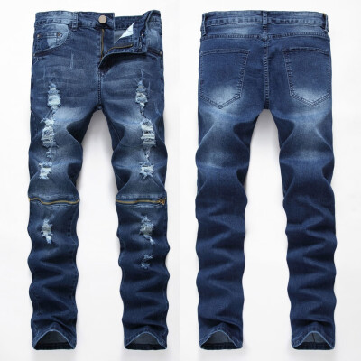

Gobestart Mens New Fashion Elastic Personality Stretch Ripped Personality Denim Trousers