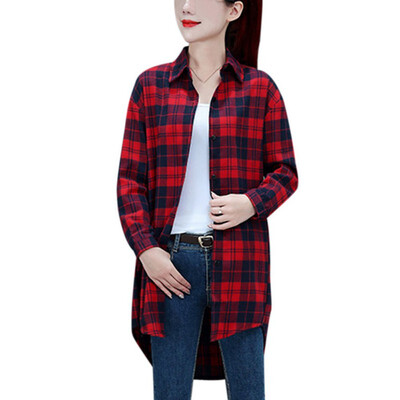 

Fashion Casual Plaid Shirt Women Long Sleeve Blouse Ladies Long Loose Button Blouse Work Wear Tops 3XL plus size