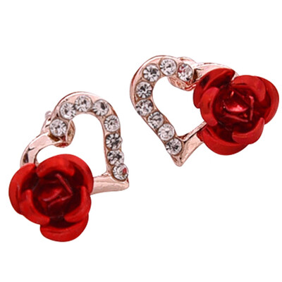 

Fashion Excellent Gold-plated Rhinestones Heart-shaped Rose Flower Earrings New