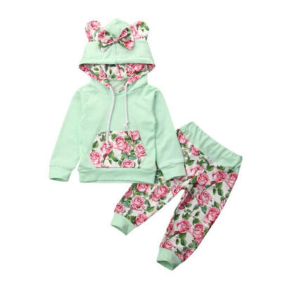 

US Toddler Baby Girl Hooded Tops Sweatshirt Floral Pants Trouser Outfit Clothes