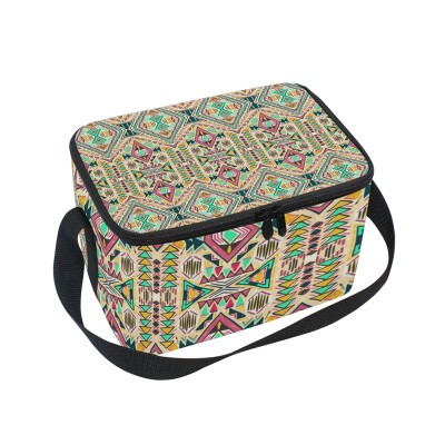 

ALAZA Insulated Lunch Box Aztec Tribal Ornament Lunch Bag for Men Women Portable Tote Bag Cooler Bag