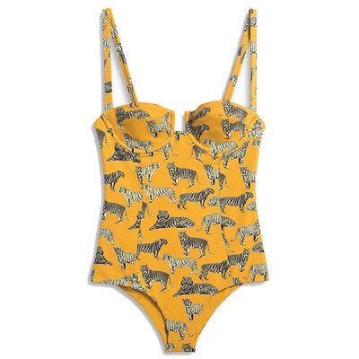 

Women One-piece Suits Summer New Style Sexy Slim Fit Tiger&flower Printed Personality Concise Swimsuit