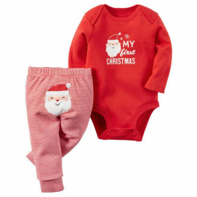 

Santa Claus Newborn Baby Girls Boys Tops RomperLong Pants Outfits Set Clothes